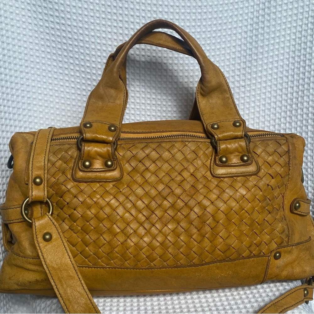 Vintage Japan Tan Leather Duffel Bag for men or women unisex